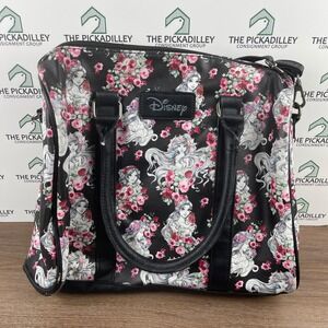 Disney Princess Floral Satchel Handbag Purse‎ Black Pink Flowers Rapunzel Ariel